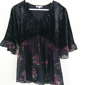 DR2 Velvet Floral Black Babydoll Size M Top